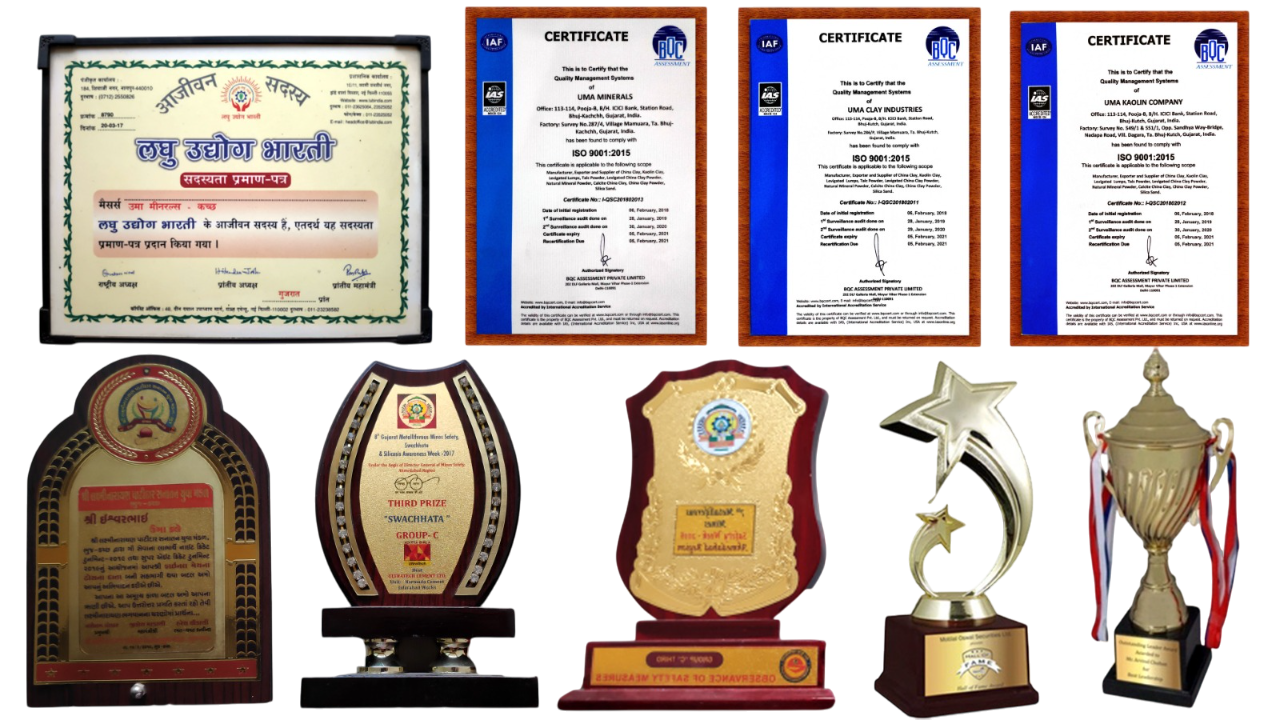 Awards and Cetificate of Uma Group of Companies Bhuj
